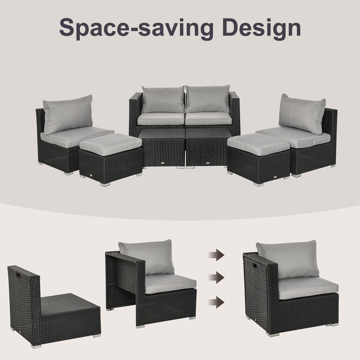 6 Seater Rattan Sofa Set - Space-Saving Sofa, Chairs & Table