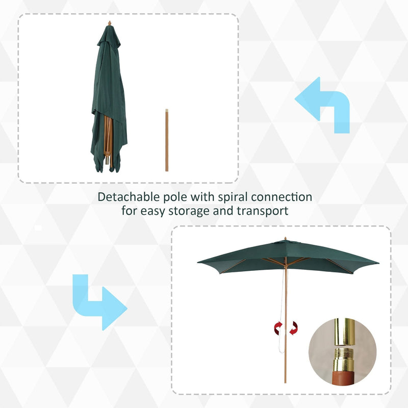 3x2m Large Wooden Patio Parasol