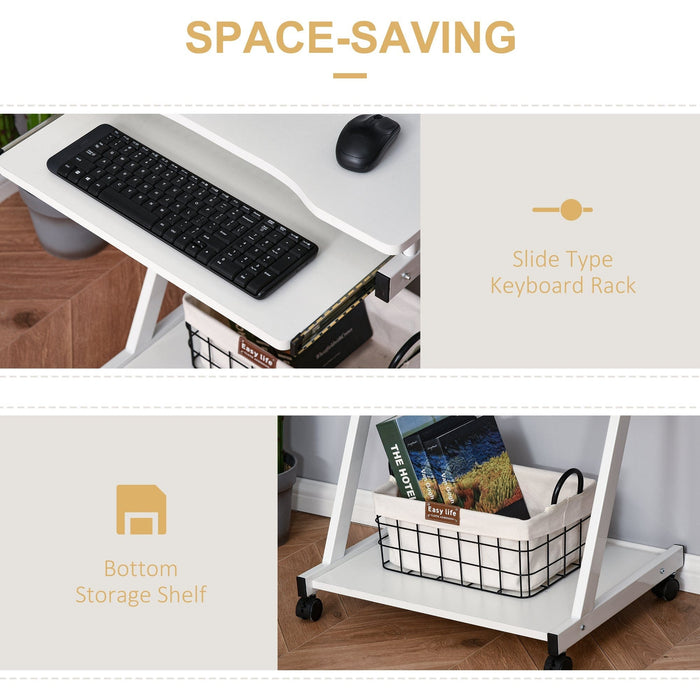Computer Desk With Keyboard Tray, White Workstation