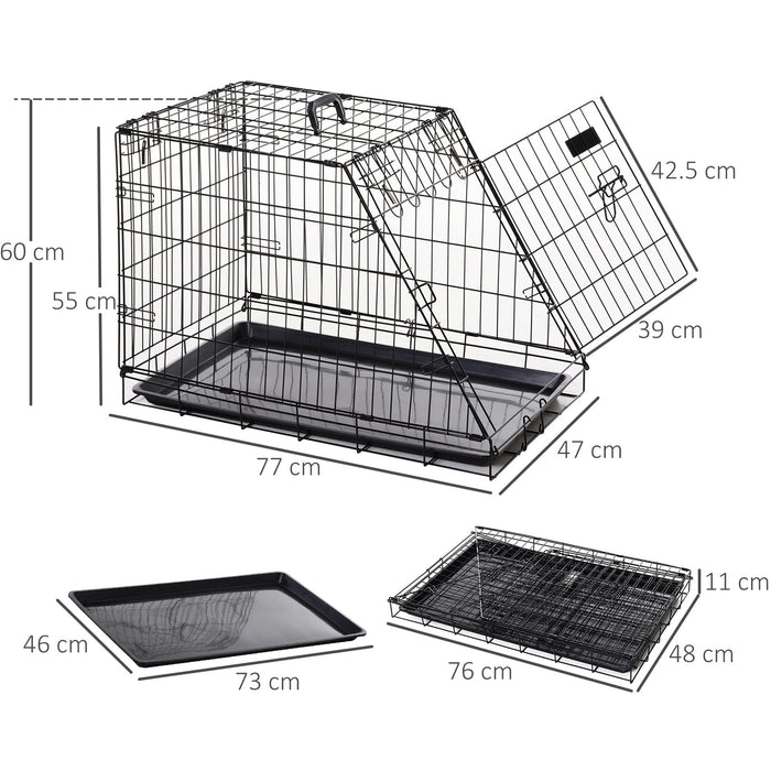 PawHut Foldable Metal Dog Transport Crate - 77x47x55cm