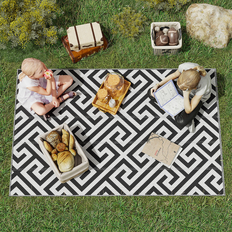 Reversible Outdoor Rug, Black & White - 121x182 cm