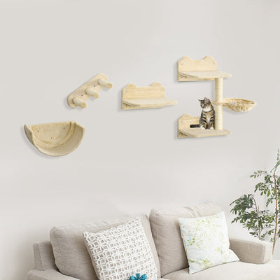 4PC Cat Climbing Set: Hammock & Nest, Beige Pawhut