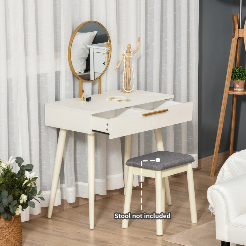 Modern Dressing Table With Round Mirror, 2 Drawers