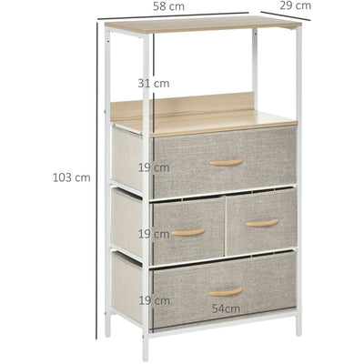 4 Drawer Fabric Bin Cabinet, Storage, Living Room/Bedroom Homcom
