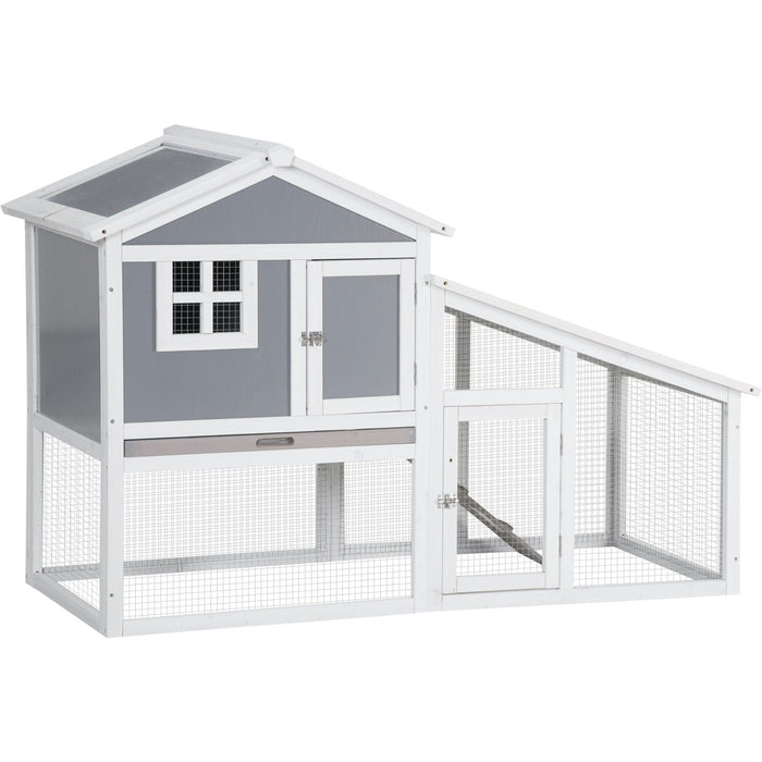 Two Storey Wooden Rabbit Hutch, Grey