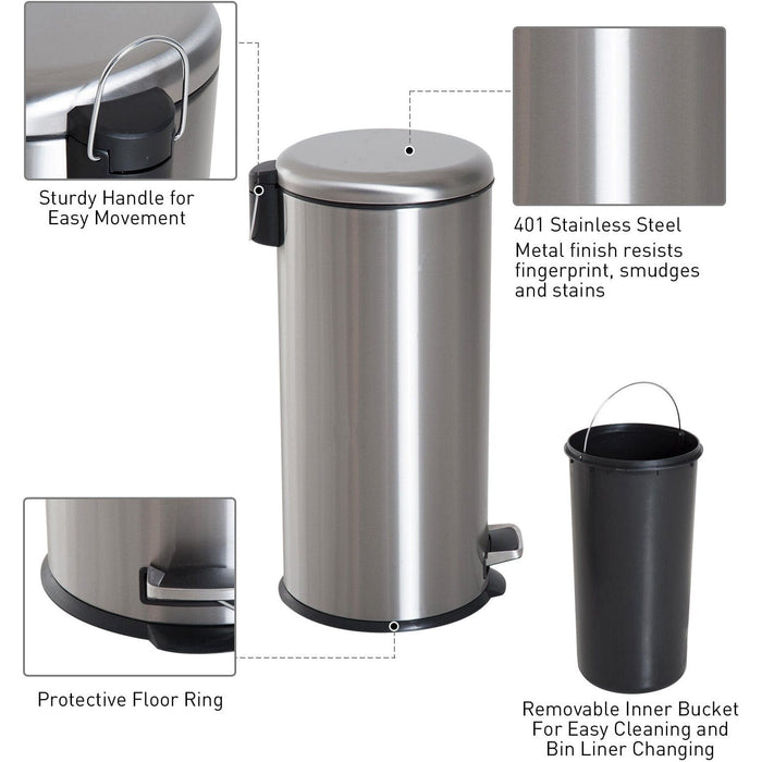 30L Stainless Steel Pedal Bin