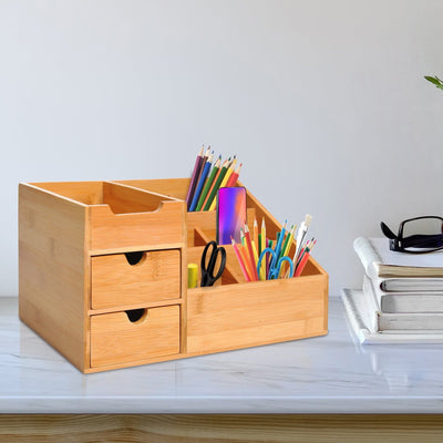 Multi Functional Desk Organiser, 7 Compartments, 2 Drawers Homcom