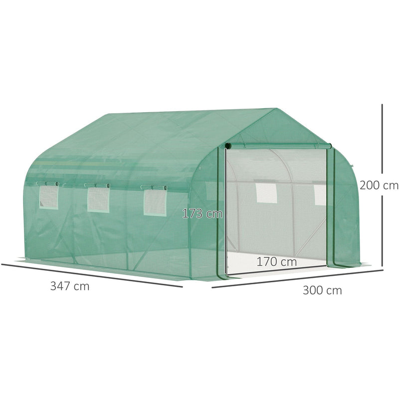 Spacious Walk In Greenhouse, PE Cover, 6 Windows, 3.5x3x2m