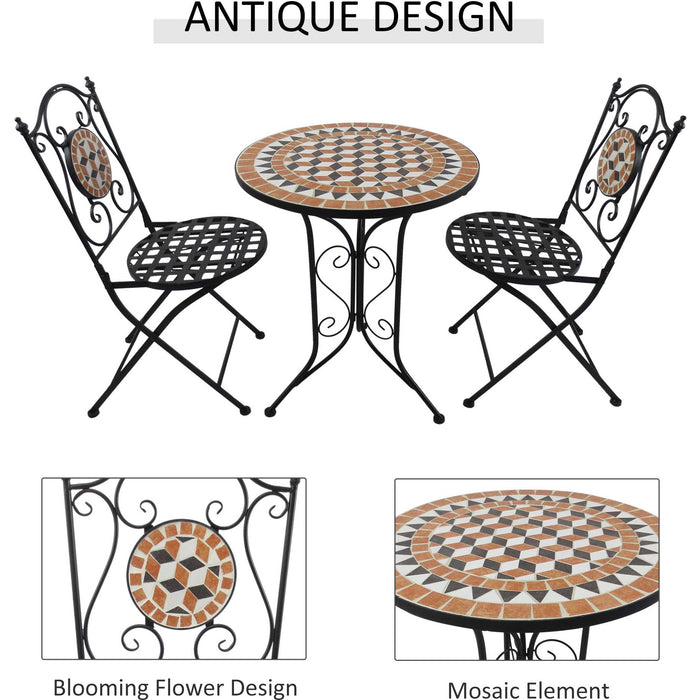 Mosaic Bistro Set, 2 Folding Chairs & Round Table