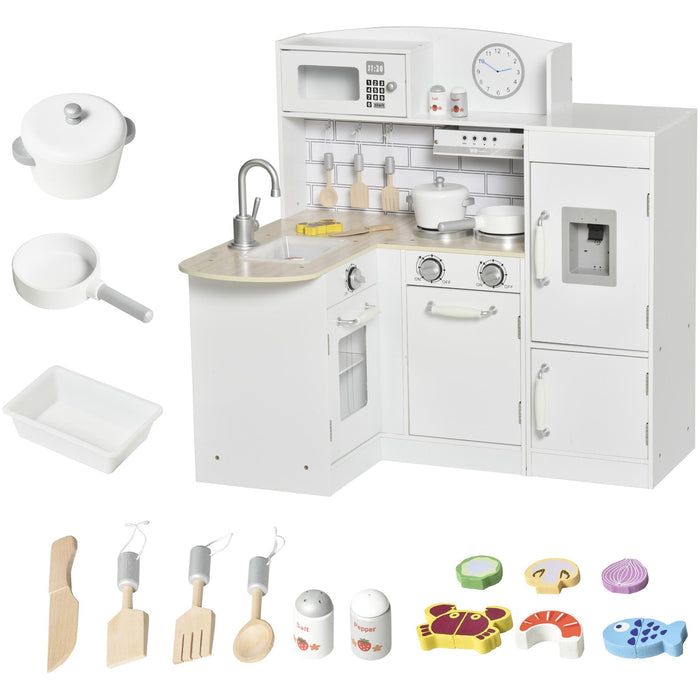 Kids Wooden Play Kitchen, Water Fountain, Microwave, White