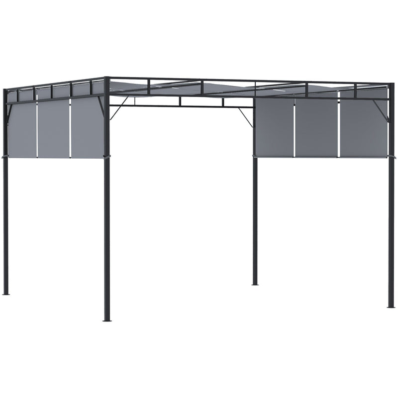 3x3 Metal Pergola With Retractable Roof Canopy - Dark Grey