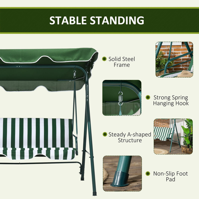 Steel Frame 3 Seater Garden Swing Chair With Canopy Outsunny