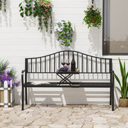 Outsunny Outdoor Metal Frame Bench Patio Park Garden Seating Chair with Foldable Middle Table Outsunny