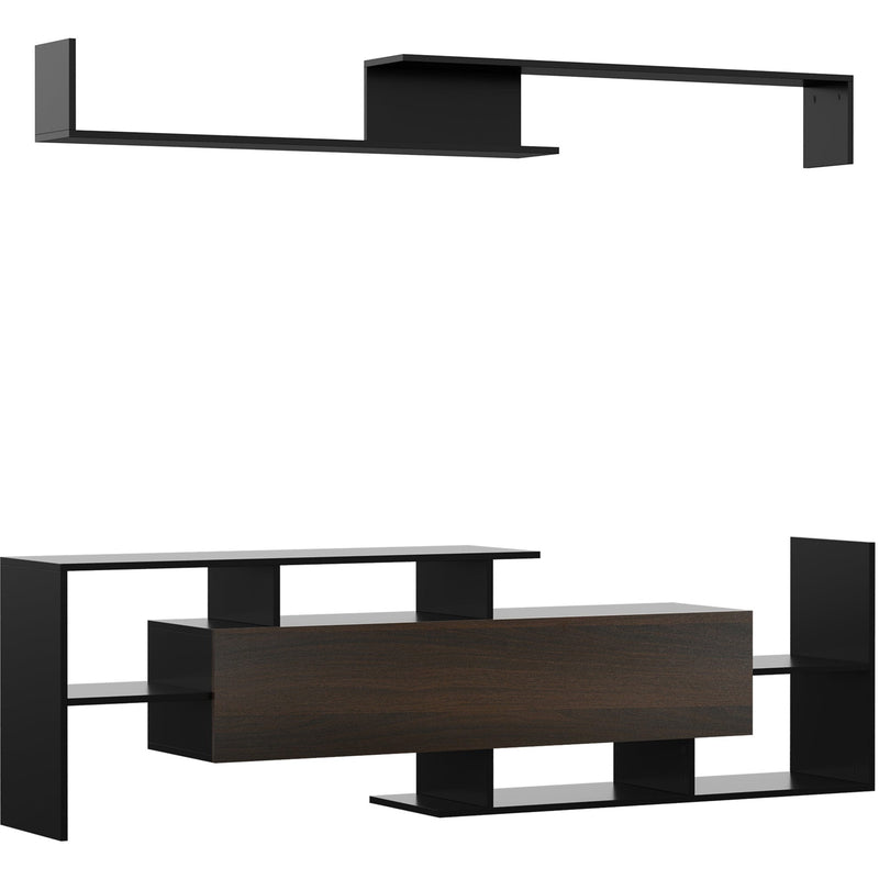 Black & Brown TV Cabinet, Wall Shelf for 65" TVs