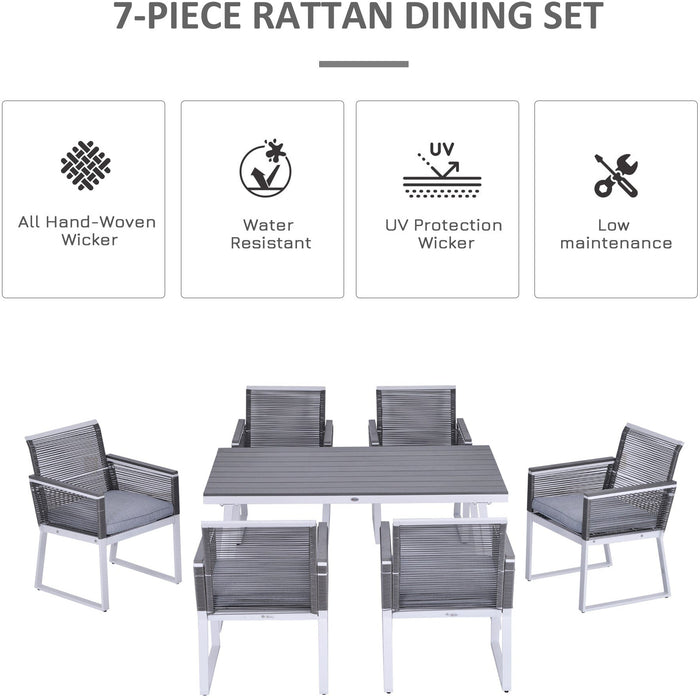 6 Seater Rattan Dining Set with Rectangle Table