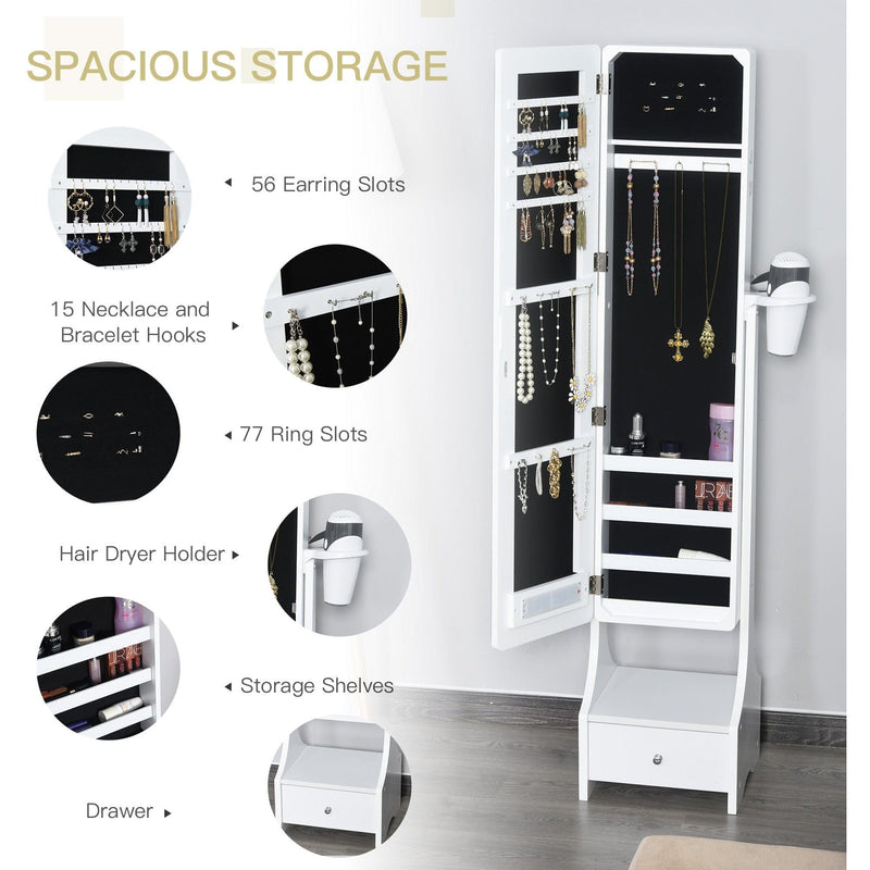 Freestanding Jewellery Cabinet With Lights, White