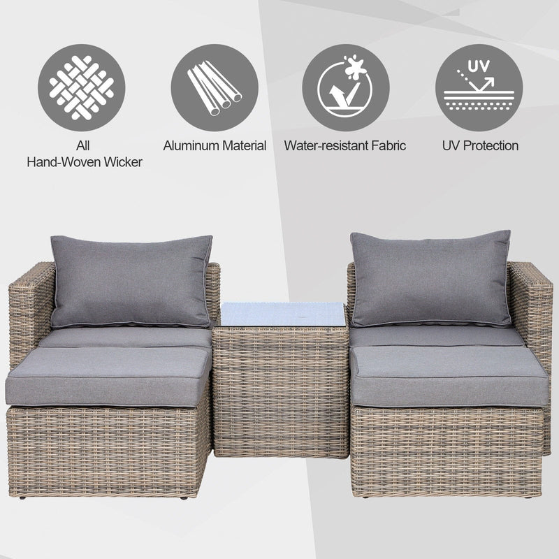 2 Seater Rattan Garden Furniture Set, Grey