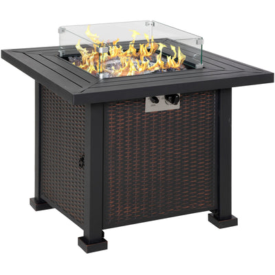 Outsunny Rattan Gas Fire Pit Table  Black 82x82x66cm Outsunny
