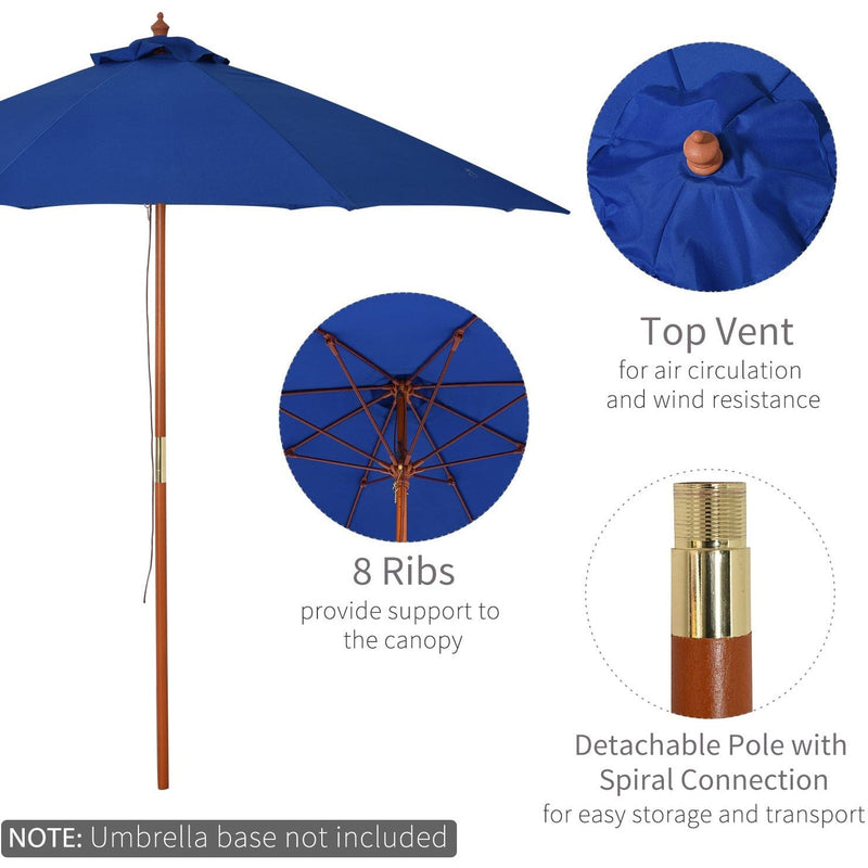 2.5m Wooden Garden Parasol - Top Vent
