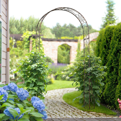 Metal Garden Arch, Climbing Plants, L120 x W30 x H226cm Outsunny