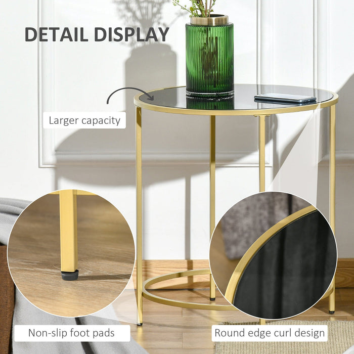 Modern Gold Base Round Side Table with Tempered Glass Top