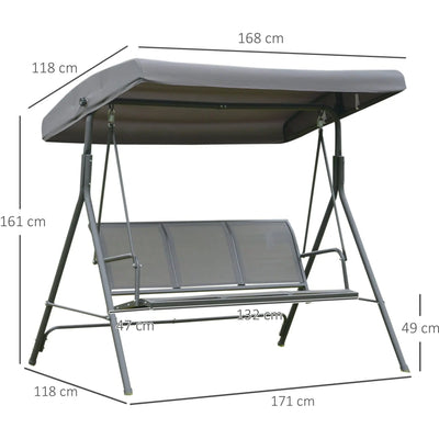 3 Seater Garden Swing Chair with Canopy, Steel Frame, Grey Outsunny