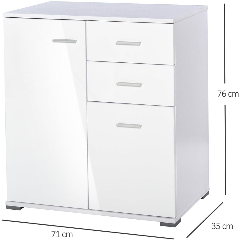 White Gloss Side Cabinet, L71 x W35 x H76cm