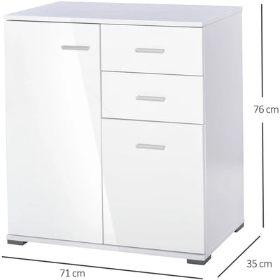 White Gloss Side Cabinet, L71 x W35 x H76cm Homcom
