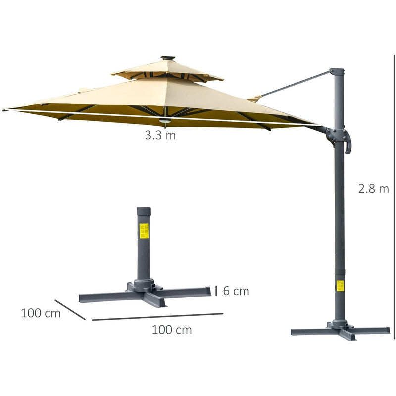 3m Cantilever Parasol With Solar Lights, Power Bank