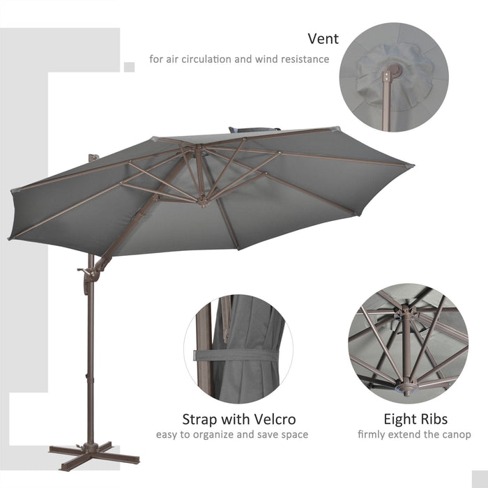 3m Cantilever Garden Parasol with 360° Rotation, Dark Grey