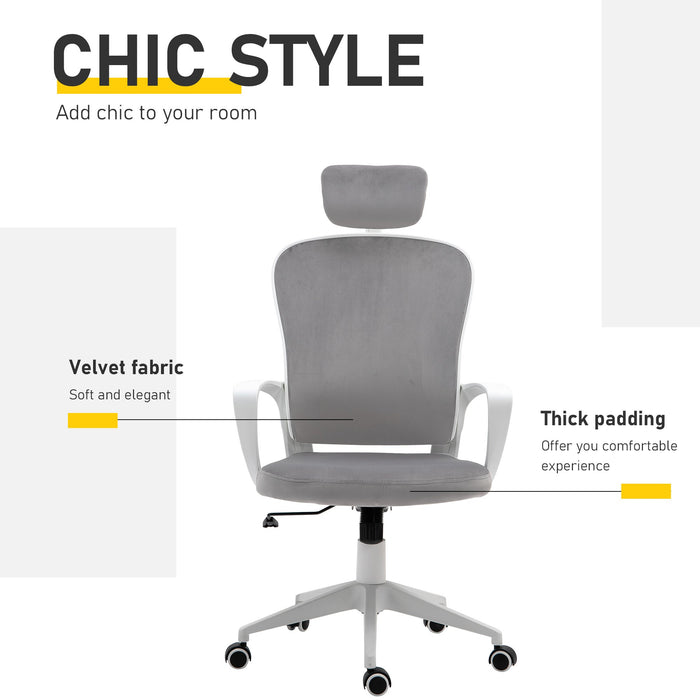 Grey Velvet High-Back Desk Chair