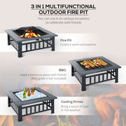 Large Square Metal Fire Pit With Cover Outsunny