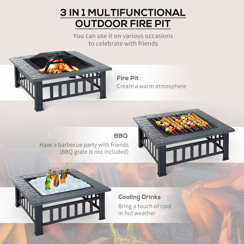 Large Square Metal Fire Pit With Cover Outsunny