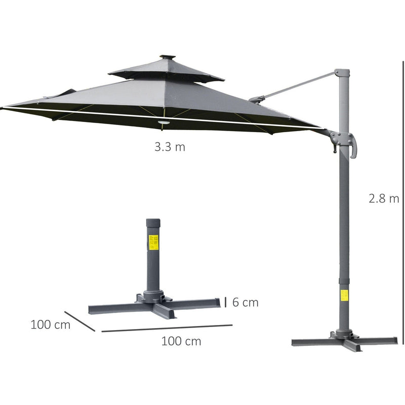 3m Cantilever Parasol With Solar Lights, Power Bank