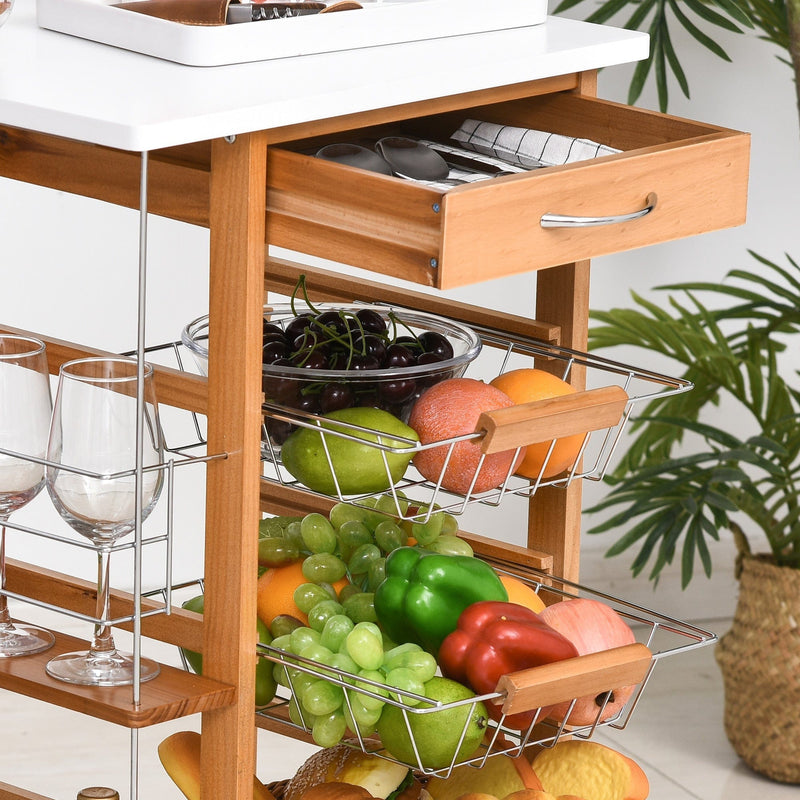Kitchen Island on Wheels, 4 Baskets, 2 Racks