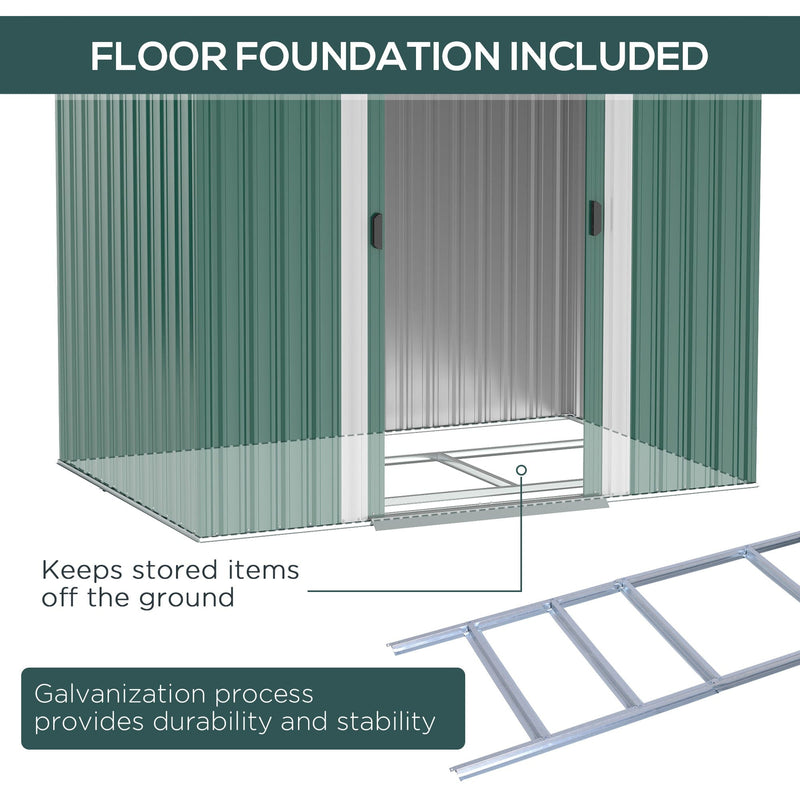 7x4ft Metal Outdoor Garden Storage Shed, Green