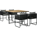 4 Seater Rattan Cube Set, Faux Wood Top - Black Outsunny