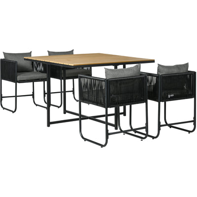 4 Seater Rattan Cube Set, Faux Wood Top - Black Outsunny