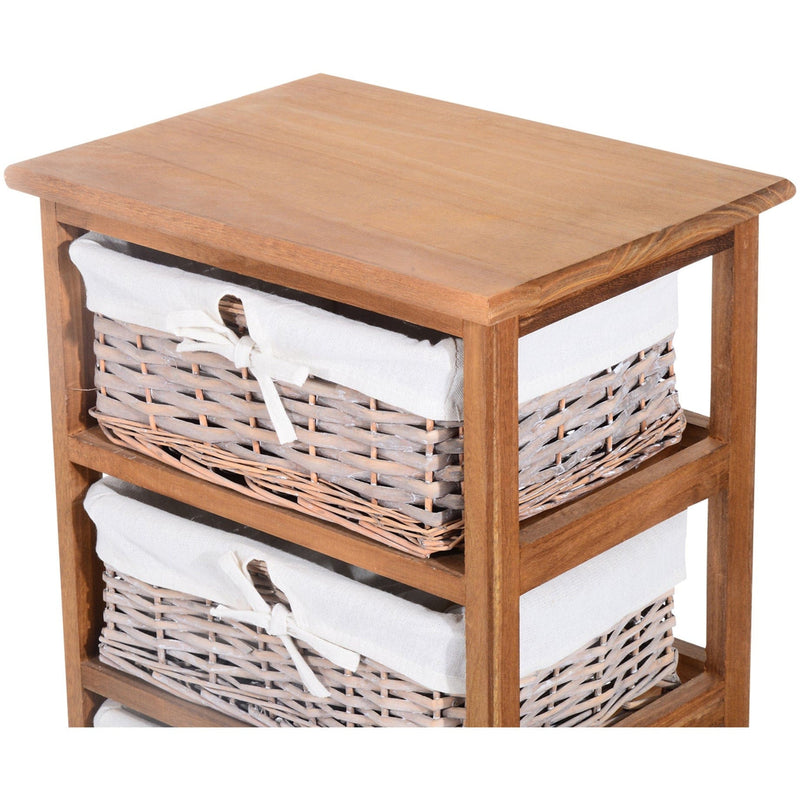 5 Drawer Wicker Basket Shelf, Wooden Frame, Bedroom/Office