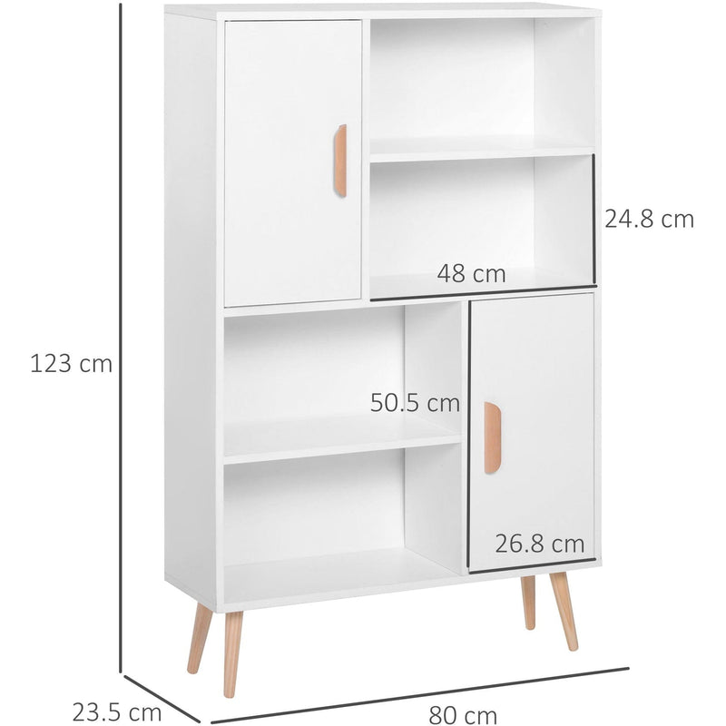 Sideboard Bookshelf, 2 Cupboards, 4 Shelves, 80x23x123cm