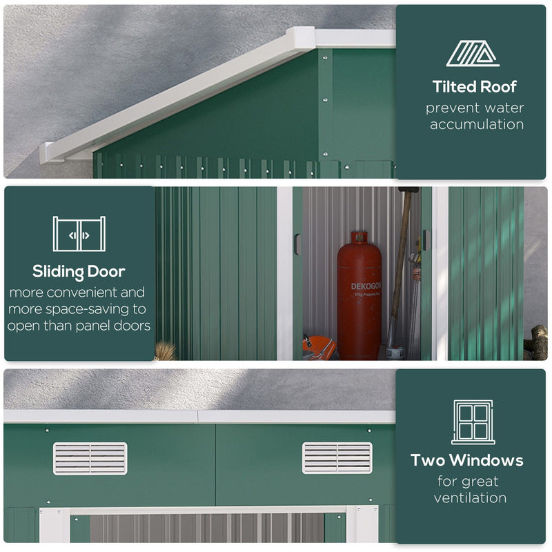 7x4ft Metal Outdoor Garden Storage Shed, Green