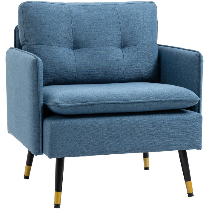 Modern Dark Blue Tufted Armchairs with Steel Legs