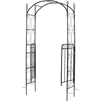 Metal Garden Arch with Gate, Climbing Plant Support, Black Outsunny