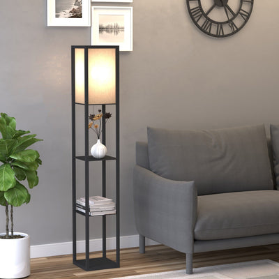 Wooden Floor Lamp With Shelves, Black Homcom