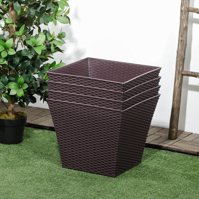 4 x Rattan Effect Planter, Brown, 38L x 38W x 32Hcm