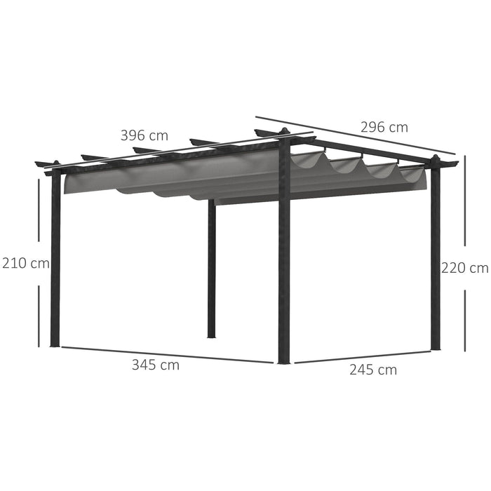 4x3m Metal Pergola with Retractable Roof, Dark Grey