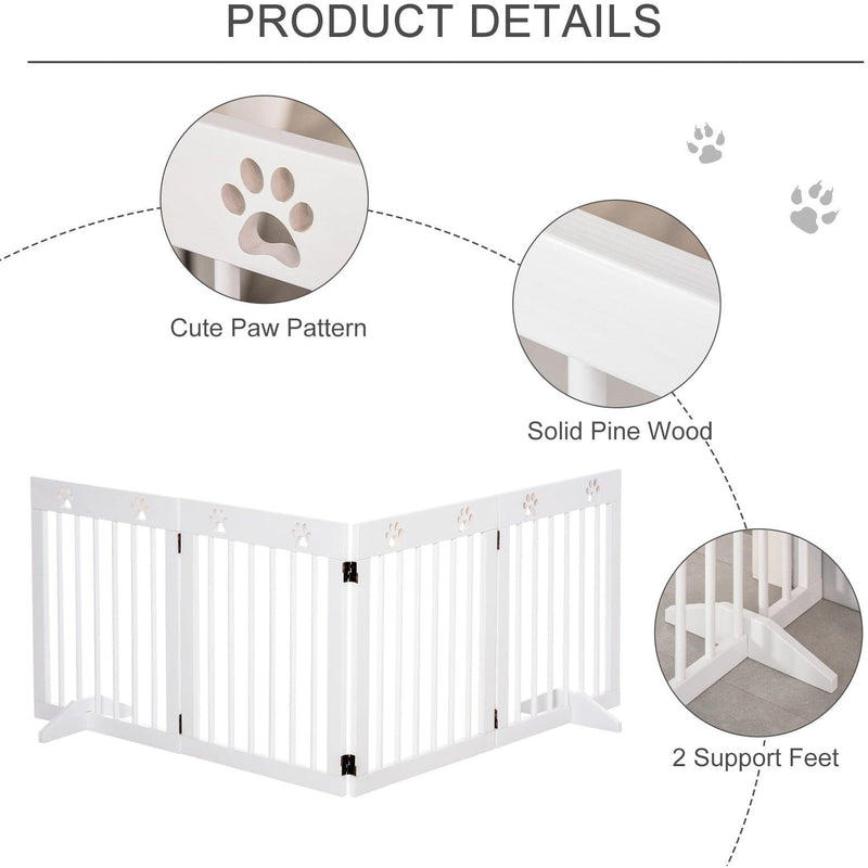 Freestanding Pet Gate, Folding Design, 204 x 61cm, White