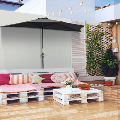 Half Parasol for Patio, Balcony - Black Outsunny