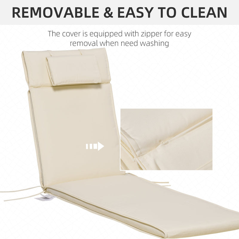 Garden Sun Lounger Cushion with Pillow, White Outsunny