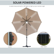 Image of a brown cantilever parasol with solar lights
